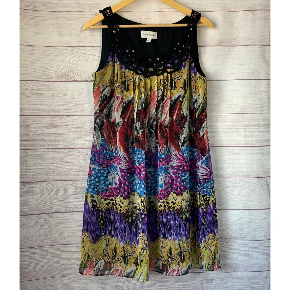 Ronni Nicole Multi-colore Sleeveless Dress with Lattice Beaded Neckline Size 6